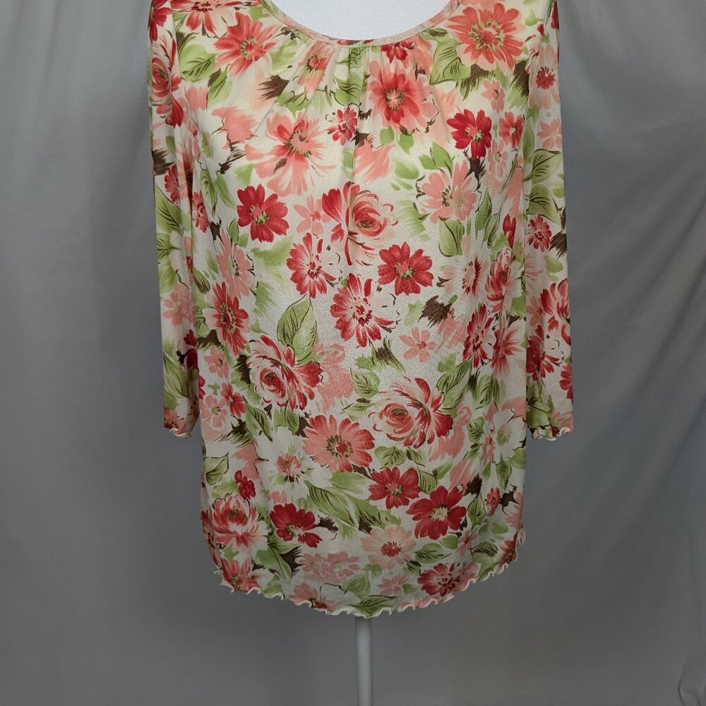 Pink Flower Mesh Pullover Top AVENUE 18/20